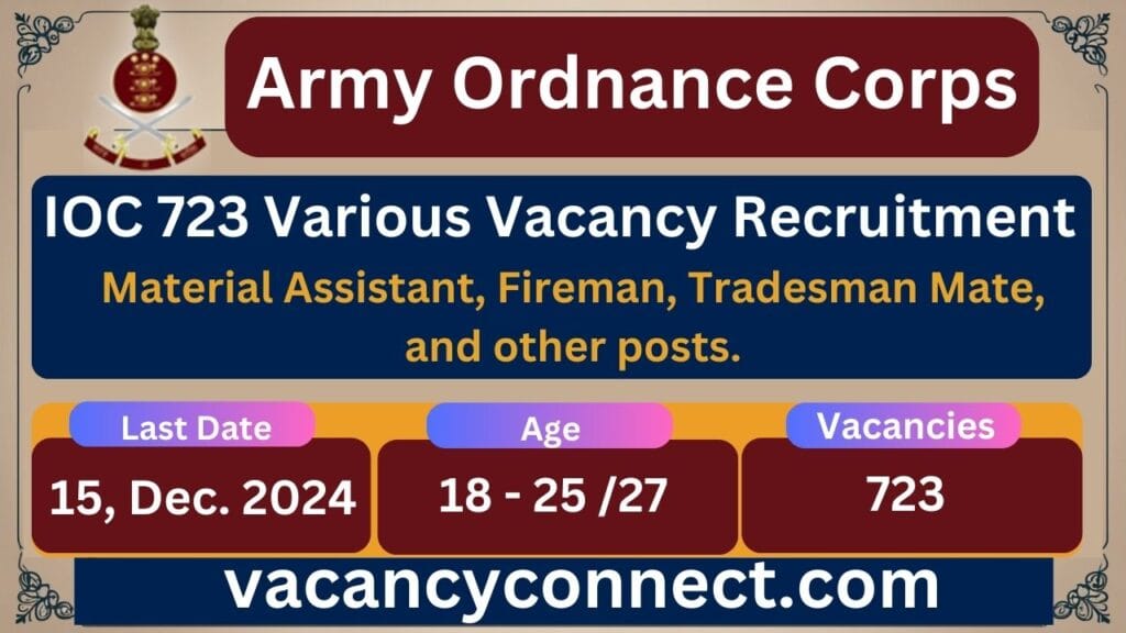 Army Ordnance Corps 723 Various Vacancy