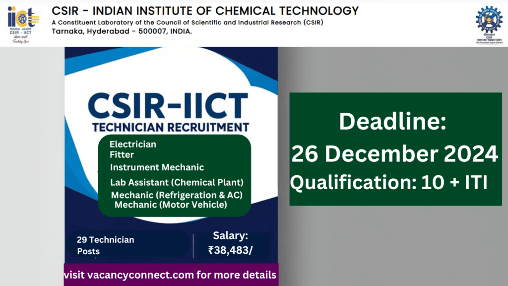 CSIR-IICT Technician Vacancy 2024