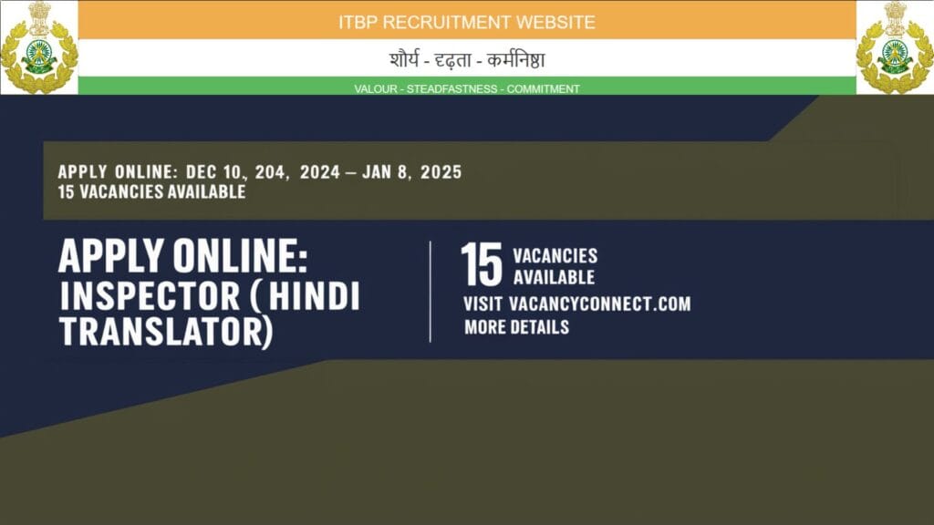 ITBP Inspector Hindi Translator Recruitment 2024