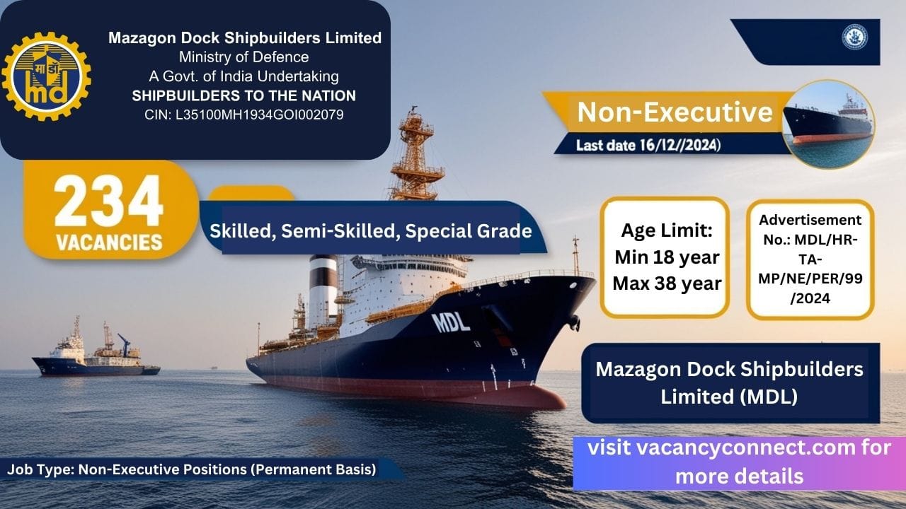 Mazagon Dock Non-Executive Recruitment 234 Post