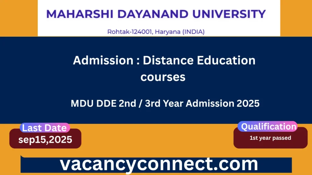 MDU DDE 2nd / 3rd Year Admission 2025