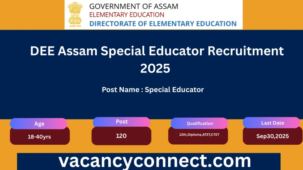 DEE Assam Recruitment 2025, Assam Teacher Vacancy, Special Educator Jobs Assam, Government Teacher Jobs Assam, ATET CTET Teacher Jobs, Assam LP School Vacancy, Elementary Education Jobs Assam.