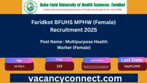 Faridkot BFUHS MPHW (Female) Recruitment 2025