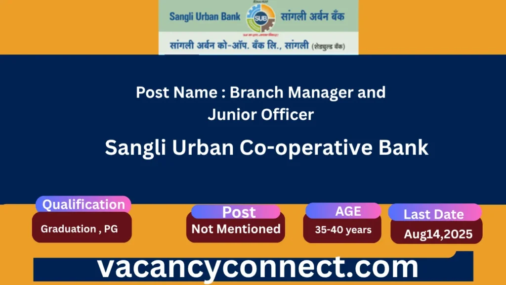 Sangli Urban Co-operative Bank Recruitment 2025