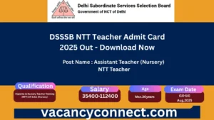 DSSSB NTT Teacher Admit Card 2025